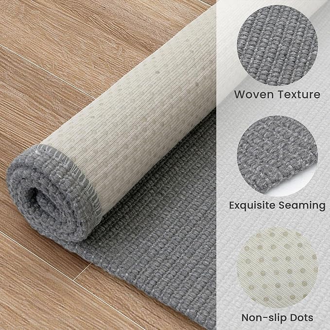 EARTHALL Washable Runner Rug 2.6x12 Ft Non Slip Runners for Hallways Cotton Rubber Backed Kitchen Runner Braided Indoor Floor Carpet Runners for Entryway, Hallway, Kitchen, Bedroom, Charcoal Gray