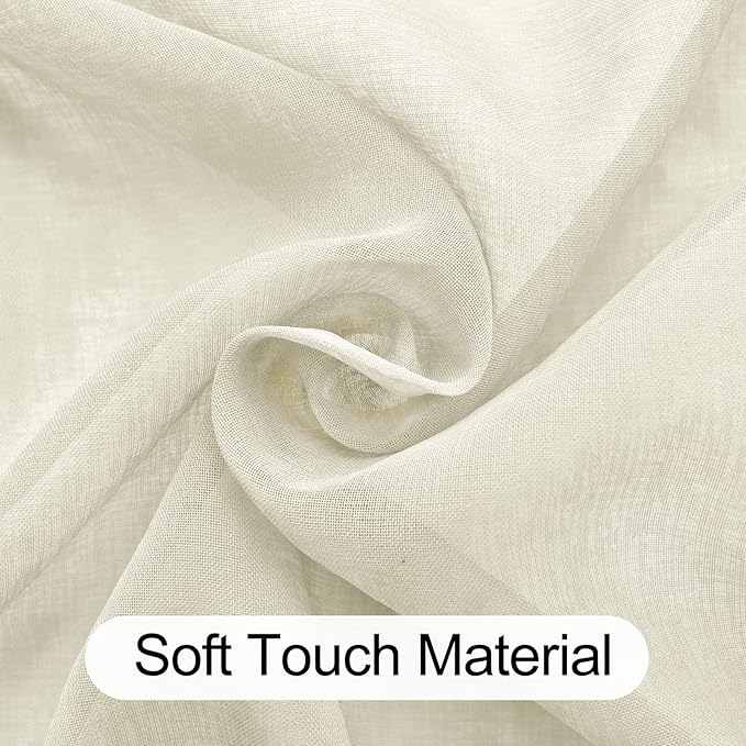 XWZO Sheer Curtains for Bedroom, Airy & Breathable Grommet Semi Transparent Voile Window Curtains for Living Room, Basement with Tiebacks,Cream, Set of 2 Panels, 52 x 72 Inches Long