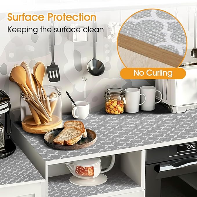 Shelf and Drawer Liner for Kitchen Cabinets Non-Adhesive, Strong Grip Non-Slip Thickened Cabinet Liners for Shelves, Waterproof Mats for Dresser Cupboard, Gray, 17 in x 20 Feet