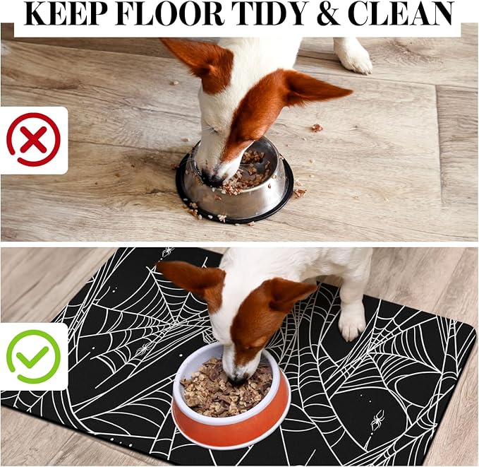 Halloween Dog Food Mats for Floors, Absorbent Dog Bowl Mat for Food and Water Dispenser Mat, Quick Dry Cat Food Mat Pet Supplies