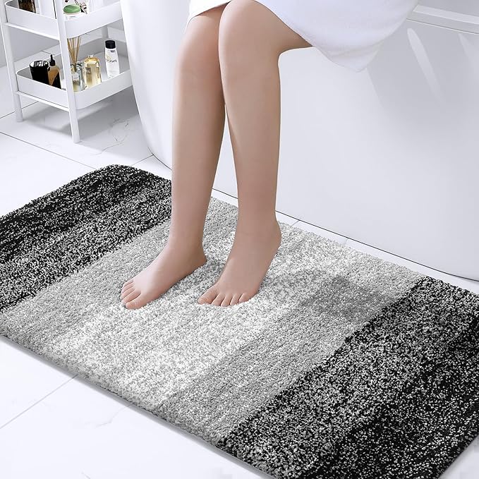 OLANLY Bathroom Runner Rugs 47x24, Extra Soft Absorbent Microfiber Bath Rugs, Rubber Backing, Quick Dry, Machine Washable Bath Mats for Bathroom Floor, Tub and Shower, Home Decor Accessories, Black