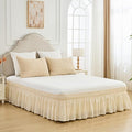 BISELINA Wrap Around Bed Skirts 17" Drop, Cotton Adjustable Elastic Dust Ruffles Easy Fit Wrinkle & Fade Resistant Soft Cozy Elegant Luxurious Bedding - Beige, King Size