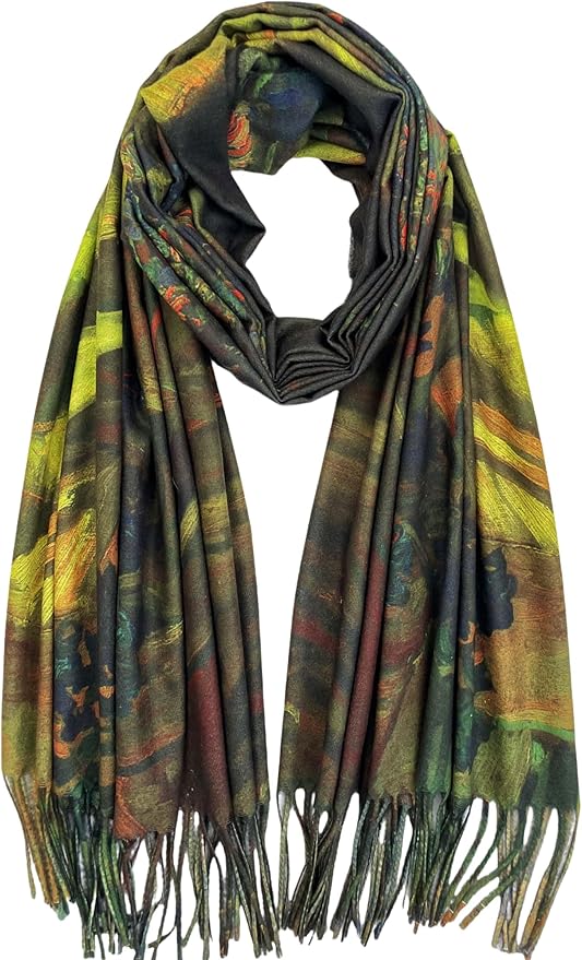 VENVSBEE Reversible Scarf Soft Large Shawl Wrap Blanket Double Sided Art Print Warm Pashmina Stoles Klimt Van Gogh Gifts