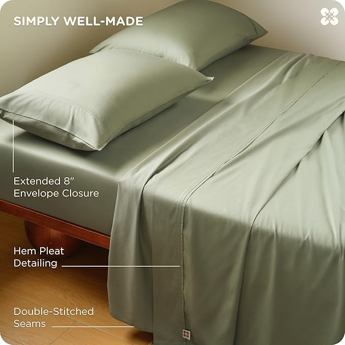 Bedsure Cooling Sheets, Rayon Derived from Bamboo & Cotton Blend, GentleSoft, Breathable, King Size Sheets Set, Deep Pocket Up to 18", Hotel Luxury Bedding for Hot Sleepers, Tea Green
