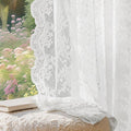 Anmao Vintage Lace Curtains 108 Inches Long 2 Panels Set, Romantic Elegant Light Filtering Semi Sheer Floral Thick Lacy Curtain Drapes for Living Room and Bedroom, Each Panel 55W x 108L, Bright White