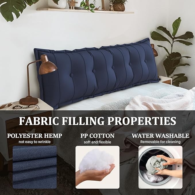 Large Bolster Reading Pillow Full Backrest Positioning Support Pillow Daybed Cushion Headboard Pillows for Bed Bunk Sofa with Removable Cover, Dark Blue, 54x3x20 Inch