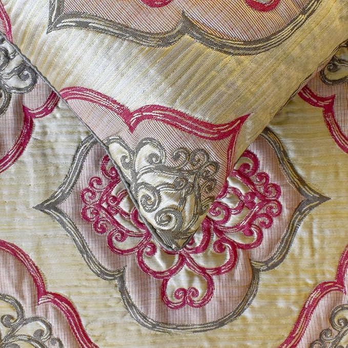The HomeCentric King/Queen/Twin Pink Designer King 90"x18" Bed Runner with 2 Pillow Cover, Quilted & Damask Bed Scarf on Silk Fabric - Emre