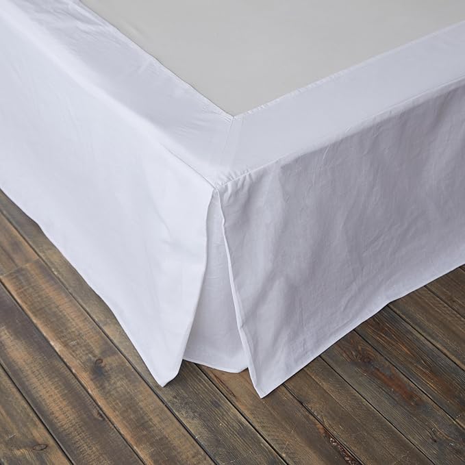 BISELINA French Linen Wrap Around Bed Skirt with Pleated Corner 18-Inch Tailored Drop Natural Flax Cotton Blend Basic Soft Cozy (18" Queen, White)