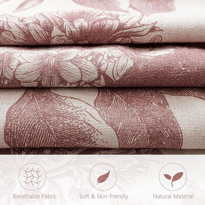 Foindtower Set of 2 Linen Floral Vintage Throw Pillow Covers Neutral Accent Decorative Cushion Covers Farmhouse Boho Home Decor for Sofa Chair Couch Bedroom Living Room,20×20 Inch,Dark Pink