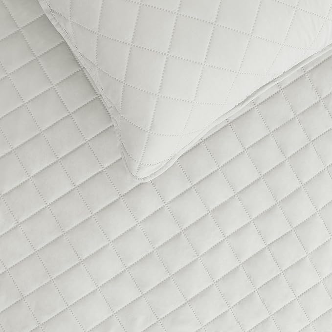 Easy-Going Full/Queen Size Reversible Quilt Set with 1 Quilt and 2 Pillow Shams, Soft Bed Quilt Cover, Water Resistant Lightweight Microfiber Bedspread, Stain Resistant, Ivory/Ivory