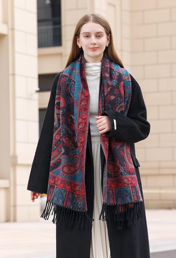 Wander Agio Warm Fashion Scarf Long Shawl Large Blanket Winter Wraps Scarves for Women Cashmere Jacquard Vintage Paisley
