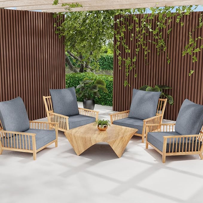 Outdoor Olefin Water-Resistant Deep Seat Cushion Set, 23''x 26''x 6'' Weather and Fade Resistant Patio Furniture Seat Cushion, Thickened Sofa Chair Pad with Straps for Lawn, Garden, Light Gray