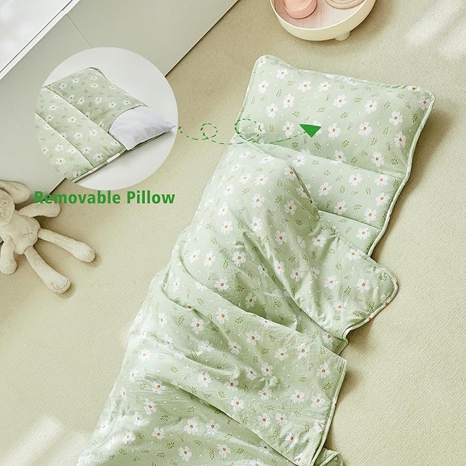 Toddler Nap Mat with Removable Pillow,Ultra Soft Slumber Bags for Girls,Kids Sleeping Bags with Roll Up Design, Perfect for Preschool,Daycare,Kindergarten