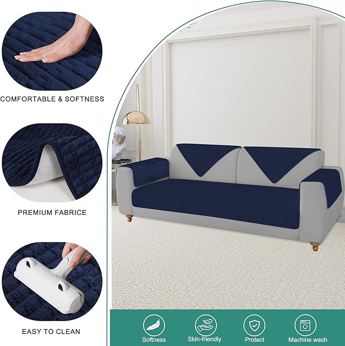 Foxdecor Couch Arm Covers Sofa Armrest Covers, Arm Chair Covers Set of 2, Non-Slip Arm Rest Cover for Sofa, Armchair Slipcovers Couch Protector (Dark Blue 24x28 inch)