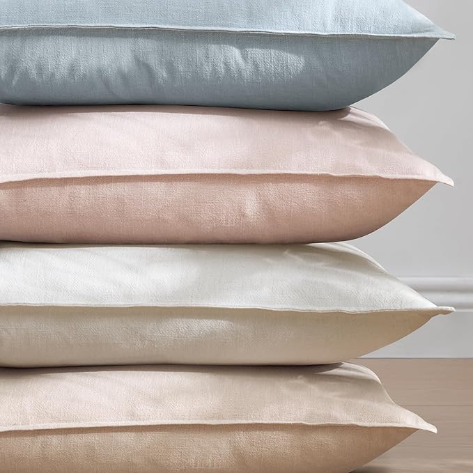 EMEMA Throw Pillow Covers Decorative Linen Pillow Covers 22x22 Inch Pink Boho Farmhouse Neutral Couch Throw Pillows for Bed Pack of 2 Accent Pillowcase Modern Sofa Cushion Livingroom Home