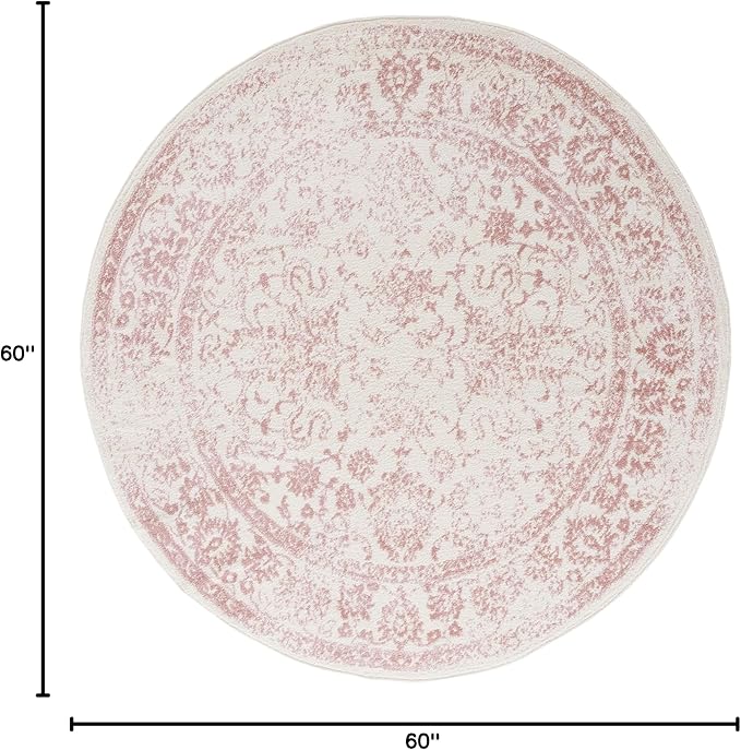 SAFAVIEH Adirondack Collection Area Rug - 5' Round, Ivory & Rose, Distressed Vintage Floral Design, Non-Shedding & Easy to Clean, Ideal for Living Room, Bedroom, Dining Space (ADR109H)