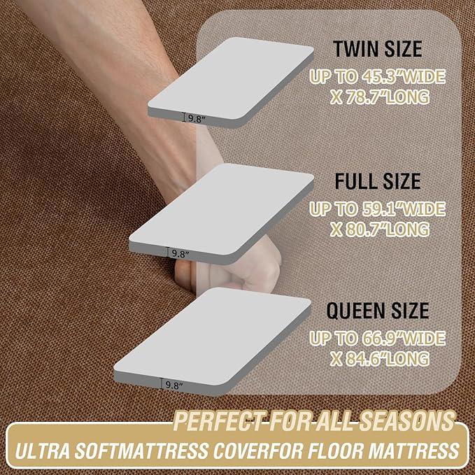H.VERSAILTEX Full Size Armless Futon Mattress Covers for Traditional Japanese Futon Mattress Soft Chenille Couch Slipcovers Floor Mats Sofa Protector Zippered Sleeper Sofa Cover,Caramel