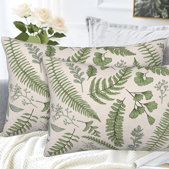 Leaves and Herbs Throw Pillow Cover Case Vintage Floral Botanical Throw Pillows Set of 2 Super Soft Pillow Covers 20x12 Inches Farmhouse Home Decor for Living Room Bedroom Sofa Couch Cushion Cover