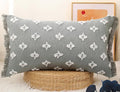 Boho Long Lumbar Pillow Cover 16x24 with Tassel,3D Flower Patterned Cotton Decorative Long Lumbar Pillow Cover Pillow Case for Sofa Couch Bed Livingroom Farmhouse,Blue Grey