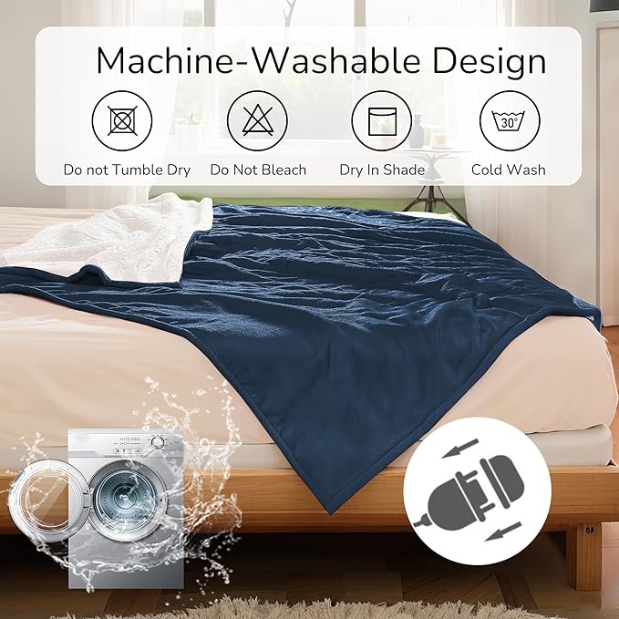 Electric Heated Blanket King Size 90"x100" - Dual-Sided with Microplush & Sherpa Fabric, 4 Heat Settings & 10 Hours Auto Off, Dual Controller, Machine Washable - Dark Blue