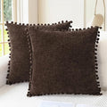 CaliTime Throw Pillow Covers Decorative 20 X 20 Inches Pack of 2 Cozy Solid Dyed Soft Chenille Cushion Cases with Pom Poms for Couch Sofa Bed Living Room Home Coffee