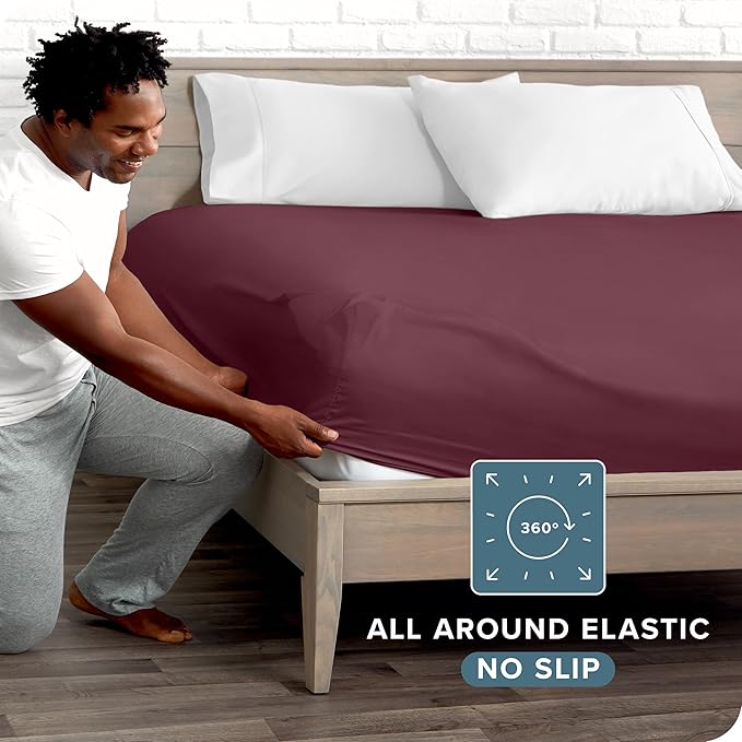 Bare Home Fitted Bottom Sheet Twin XL Size - Premium 1800 Microfiber - Ultra-Soft Hotel Luxury - Deep Pocket - Durable and Long Lasting - Fitted Sheet (Twin XL, Burgundy)