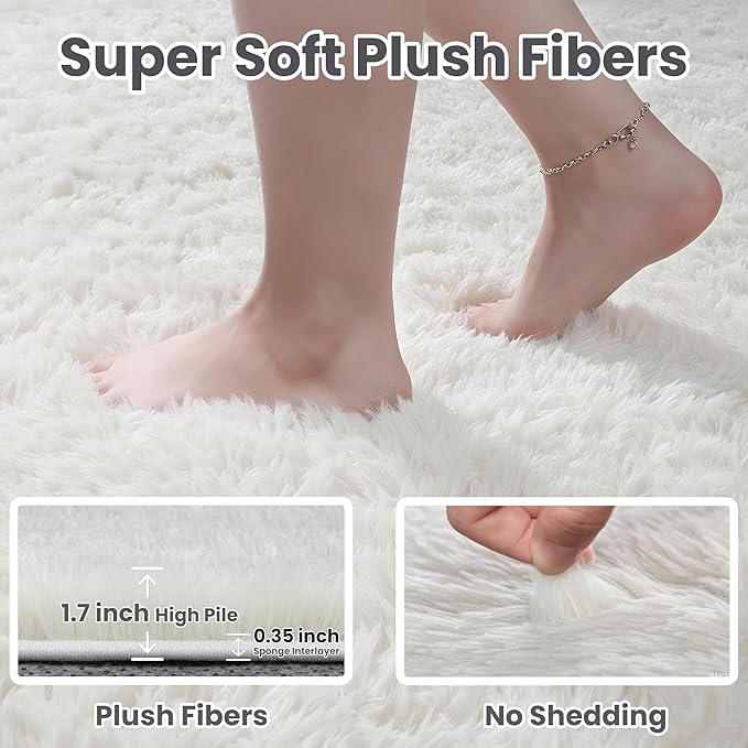 4x6 Area Rugs for Living Room Rug: Soft Fluffy Shag White Rugs for Bedroom, Non-Slip Large Fuzzy Plush Rug Indoor Floor Carpet for Nursery Kids Boys Girls Room, Dorms, Playroom, Modern Home Decor