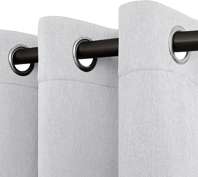Easy-Going Linen Look Blackout Curtain Grommet Window Curtain Drapes for Bedroom, Living Room Thermal Insulated Room Darkening (2 Panels, 38x45 Inch, Greyish White)
