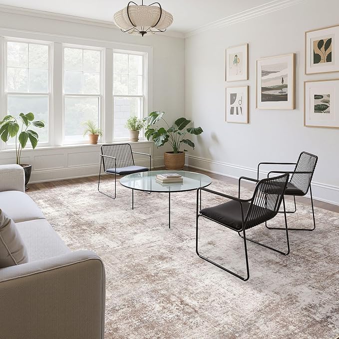 Washable 6X9 Area Rug: Modern Abstract Soft Non-Slip Indoor Rugs Home Decor - Low Pile Stain Resistant Foldable Rug for Living Room Bedroom Dining Room Playroom Office(Brown,6'X9')
