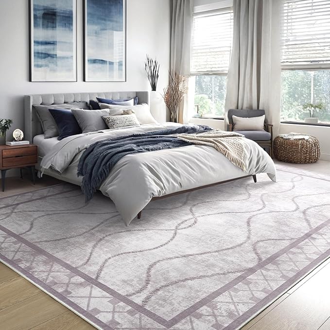 5x7 Area Rugs for Living Room, Machine Washable Rugs, Non-Slip Backing Low Pile Indoor Floor Rugs, Large Modern Carpet for Bedroom Entryway Classroom Playroom Dining Room Home Decor, Purple