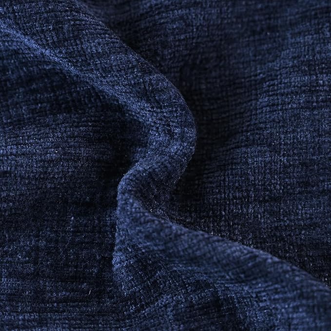 CaliTime Throw Pillow Covers Decorative 20 X 12 Inches Pack of 2 Cozy Solid Dyed Soft Chenille Cushion Cases with Pom Poms for Couch Sofa Bed Living Room Home Navy Blue