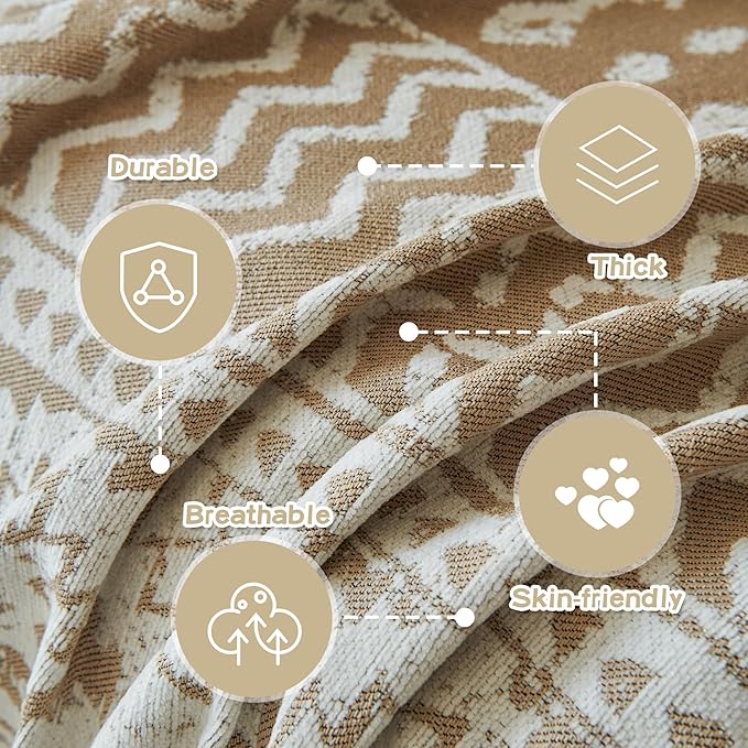 MEETSKY Boho Couch Cover Sofa Slipcover for Sectional Sofa Covers Protector Universal Use Chenille Blend Thick Fabric Washable, Modern Design Sofa Throw Cover for Living Room, 71" x 118", Khaki