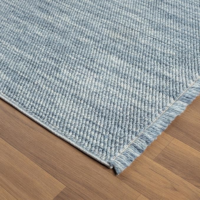 LUXE WEAVERS Solid Machine Woven Blue 2x8 Area Rug, Indoor Stain-Resistant Carpet