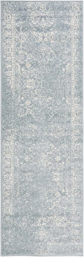 SAFAVIEH Adirondack Collection Runner Rug - 2'6" x 6', Slate & Ivory, Distressed Vintage Floral Design, Non-Shedding & Easy to Clean, Ideal for Hallway, Foyer, Entryway, Bedroom (ADR109T)