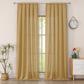 Simplebrand Gold Semi Sheer Faux Linen Textured 120 Inches Long Curtains 2 Panels Set, Privacy Farmhouse Window Drapes for Living Room/Birthday Party/Hallway Window Guest Room, 10FT, 50 x 120 Inch