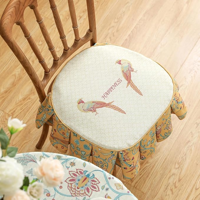 patdrea Pack of 2 Chair Cushions for Dining Chairs with Ruffled, Yellow Birds Seat Cushion with Ties,Removable,Non Slip Chair Pads Decor for Bar Stool Cushions, Indoor Kitchen Chairs, 17.7"x17.7"