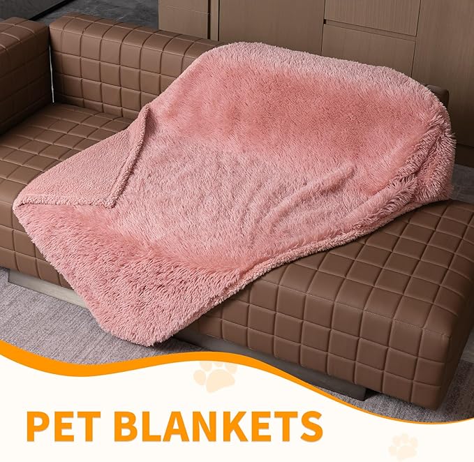 Waterproof Dog Blanket Pink Fluffy Long Faux Fur Pet Throw Blankets for Cats Cozy Warm Couch Mat for Puppy Love Bed Cover Washable(Pink,XL)