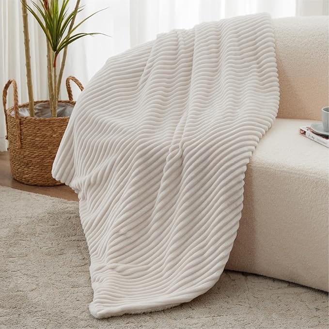 Sherpa Twin Blanket - Soft Cozy Fleece, Warm for Winter, Reversible for Sofa, Cream, 60 x 80 Inches