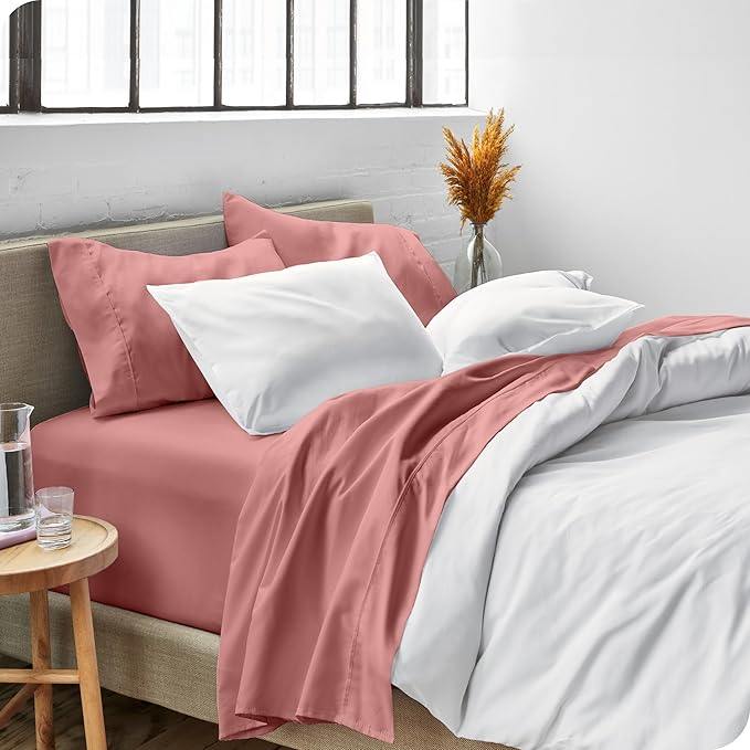 Bare Home Twin XL Sheet Set - 1800 Ultra-Soft Microfiber Twin Extra Long Sheets - Double Brushed - Deep Pockets - Easy Fit - Extra Soft - 3 Piece Set - Bed Sheets & Pillowcases (Twin XL, Dusty Rose)