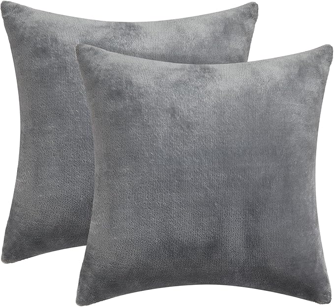 BEDELITE Velvet Pillow Covers 18x18 with Zipper, 2 Pack Super Soft Square Pillow Covers for Bedroom, Sofa, Couch,Luxury Cozy Fleece Pillowcases for All Seasons(18x18 Inches, Gray)