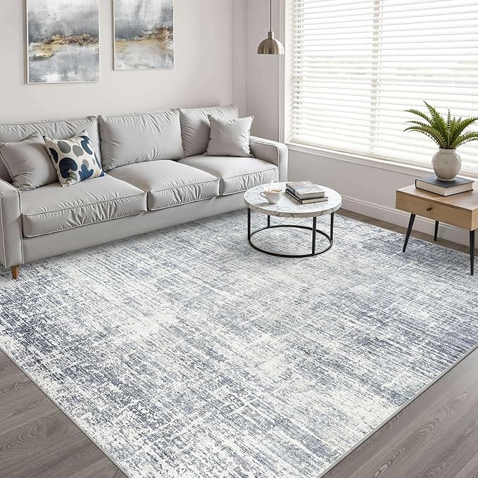 5x8 Area Rug Living Room: Washable Large Neutral Blue Rugs Abstract Soft Modern Stain Resistant Indoor Floor Non-Slip Carpet for Bedroom Nursery Kids Office Playroom Dining Room Under Table Home