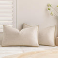 a moment Loop Yarn Linen-Like Pillow Cover Natural Soft Decorative Throw Pillow Case Farmhouse 12x20 Inch, Bohemian Textured Cushion Cover for Sofa Bed, Wrinkle-Resistant Home Decor Beige