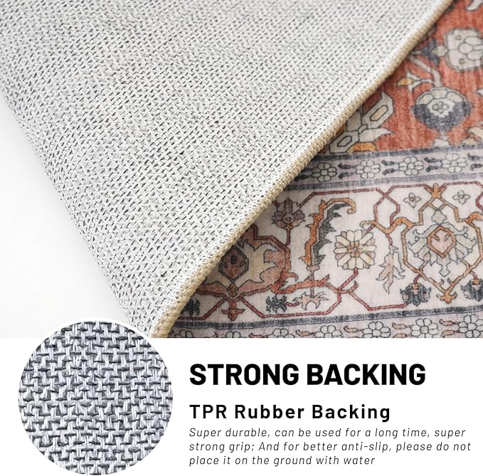 KUTA 5x7 Area Rugs, Vintage Terracotta Washable Rugs for Living Room Ultra Thin Soft Non-Slip Printed Distressed Tribal Traditional Farmhouse Carpet for Bedroom Dining Room Dorm Office Home