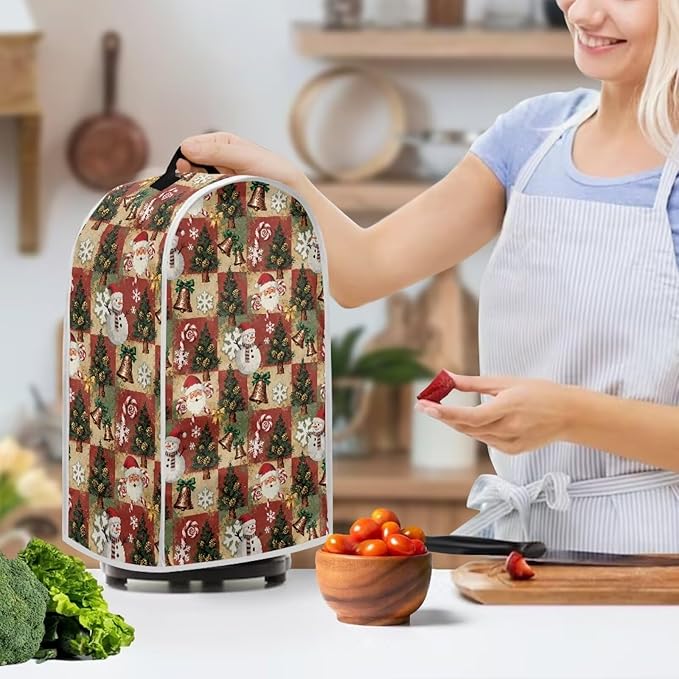 Christmas Print Blender Cover Dust Cover for Kitchen Decorative Food Processor Dust Covers with Handle Easy to Install Protection Covers for Stand Mixer Juice Machine Christmas Decor