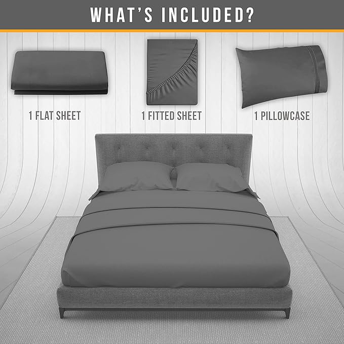 Twin Sheets Set - Luxury Hotel Bed Sheet - Soft Cooling Sheets with Elastic Corner Straps - Deep Pockets Microfiber Bedsheets - Bedding Sheet & Pillowcases Sets - 3 PC (Twin Size, Gray)