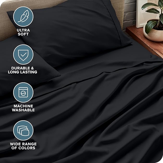 Bare Home Split California King Sheet Set - 1800 Ultra-Soft Microfiber Split California King Bed Sheets - Double Brushed - Deep Pockets - Easy Fit - 5 Piece Set - Bed Sheets (Split Cal King, Black)
