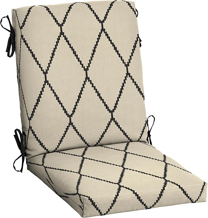 Arden Outdoor Dining Chair Cushion, 20 in x 20 in, Weather-Proof, Rain-Proof, Fade Resistant Patio Cushion for Patio, Dining, or Rocking Chairs Tan Diamond Trellis