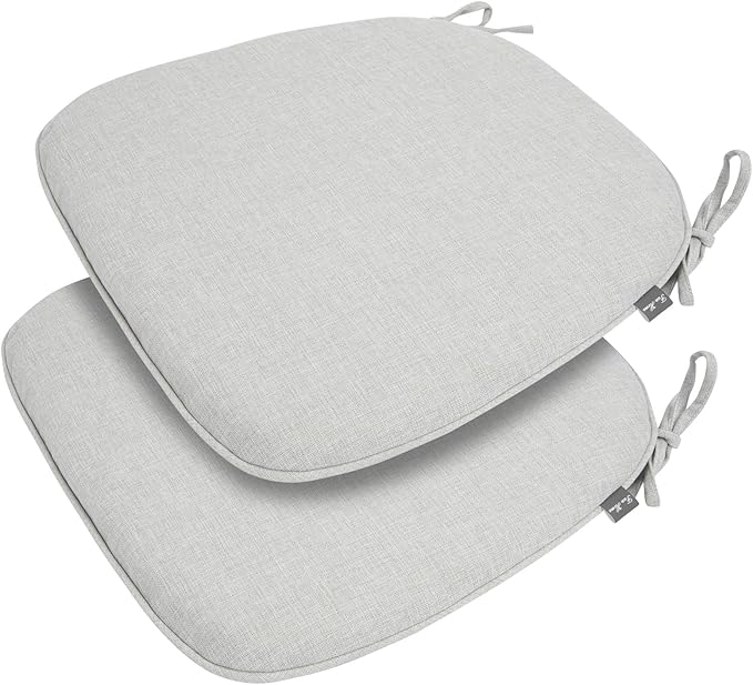 Outdoor Chair Cushions Set of 2,Patio Seat Cushion 17"x16"x2",U-Shaped Dining Chair Cushion 17 by 16 Inch,Water Resistant,Fade-Resistant Chair Pads for Kitchen Garden Furniture(White Gray)