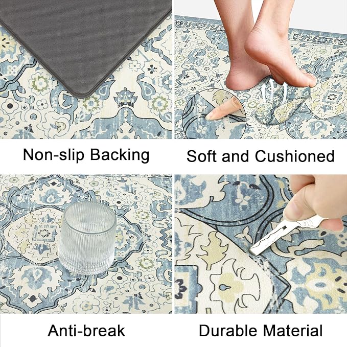 Ileading Anti Fatigue Kitchen Rugs Sets of 2 Cushioned Kitchen Mats for Floor Waterproof Kitchen Mat Set Non Slip Comfort Standing Mat for Kitchen, Office, Sink, Laundry