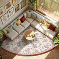 jinchan Elora Floral Corner Rug for Living Room Washable Rug Vintage Romance Christmas Design Non Slip Quarter Circle Lightweight Low-Pile Throw Carpet for Reading Playroom, 7ft Radius, Red/Beige